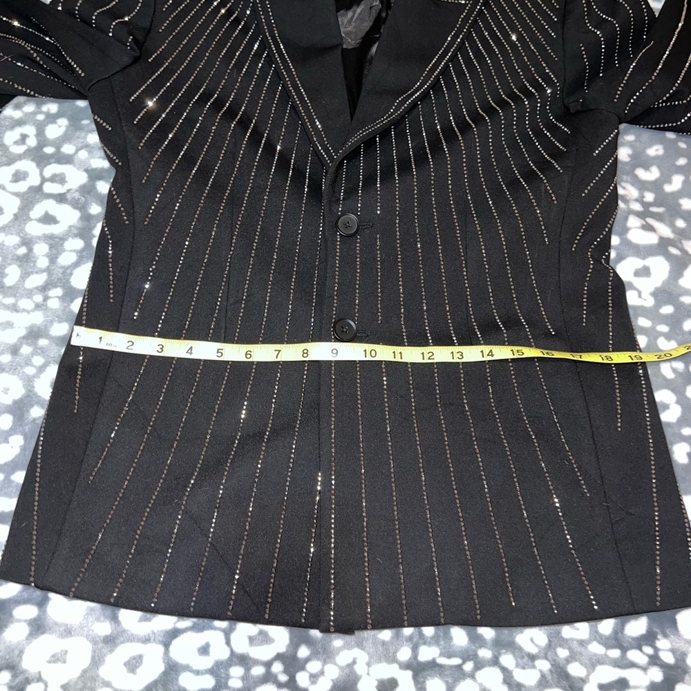 Designer Rhinestone Sequin Embellished Black Rockstar Blazer Medium - Picture 10 of 15